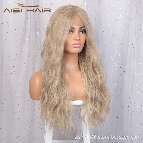 Aisi Hair New Design 24 Inch Long Wavy Synthetic Blonde Color Wigs Body Wave Front Lace Synthetic Hair Wigs For Black Women